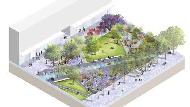 A winding water course is one of the key features of the proposed design for the 10,000 square metre public space.