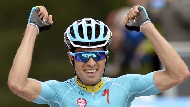 Astana rider Mikel Landa of Spain celebrates as he wins stage 15.