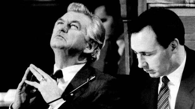 Paying attention: Bob Hawke and Paul Keating listen to Sir Arvi Parbo, of the Business Council of Australia, address the tax summit in Canberra in July 1985.