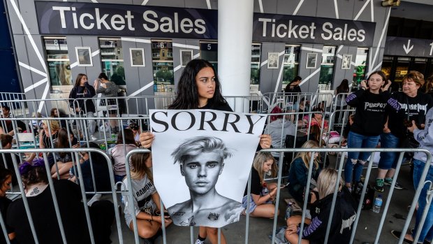 Justin Bieber fans camp out for Friday night's  concert tonight at Etihad Stadium. 