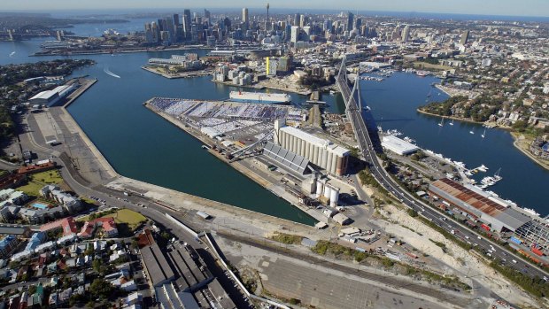 Giant redevelopment: White Bay (left) Glebe Island and Anzac Bridge (centre) and Blackwattle Bay (right).