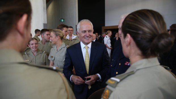 Prime Minister Malcolm Turnbull meets with defence cadets after the launch of the 2016 Defence white paper.