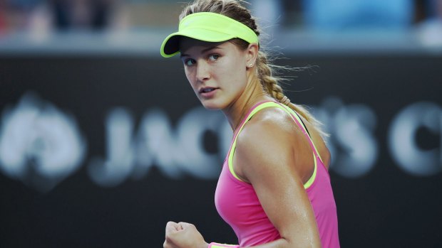 Neon: Eugenie Bouchard  after her win over Kiki Bertens.