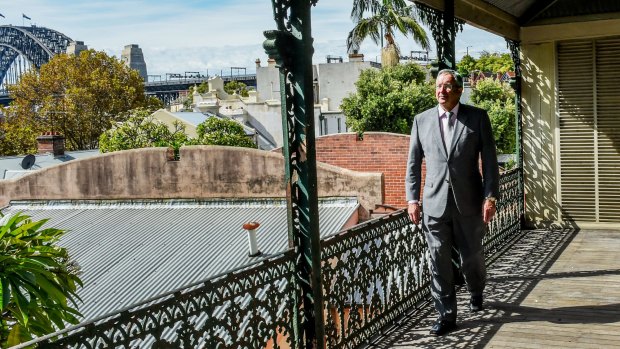 Brad Hazzard visits a property on Argyle Street in Millers Point. 