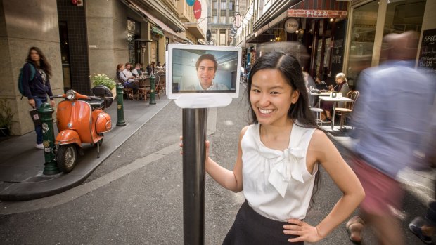 Virtual friends: Entrepreneur Marita Cheng with the robot likeness of fellow entrepreneur Alberto Rizzoli.
