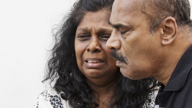 Myuran Sukamaran's parents, Raji and Sam, after saying goodbye to their son.