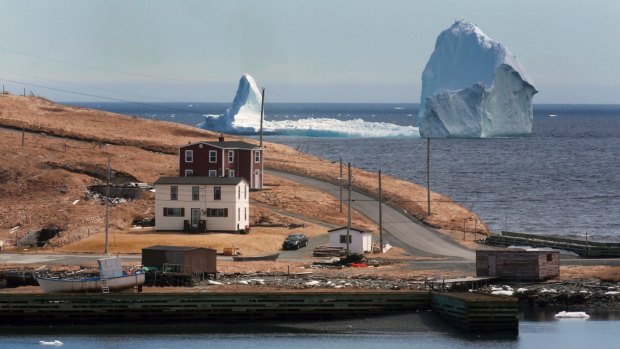 A large iceberg is visible from the shore in Ferryland, an hour south of St John's, Newfoundland.