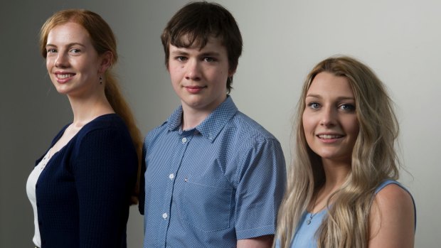 Canberra Year 12 students Matilda Dowse, left, Michael Polkinghorne and Samantha Morris.  