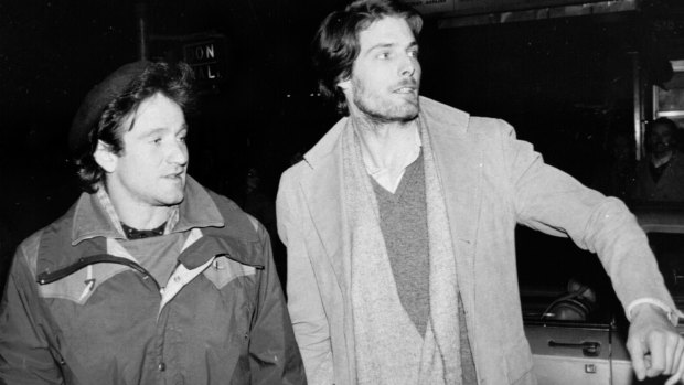 Classmates Robin Williams and Christopher Reeve attempt to hail a taxi in New York in 1981.