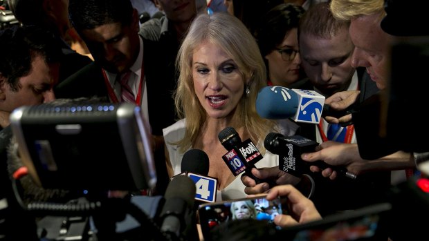 Kellyanne Conway, Trump campaign manager in the spin room after the second US presidential debate.