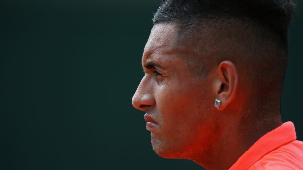 Steely gaze: Nick Kyrgios during his dismantling of Denis Istomin at the French Open.
