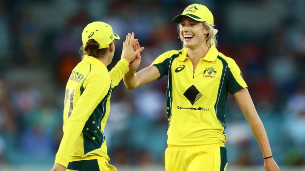 Holly Ferling, right, and Jess Jonassen are expecting an exciting five-match one-day series against South Africa.