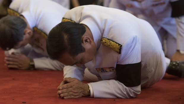 Thai Prime Minister Prayuth Chan-ocha attends a royal bathing ceremony at the Grand Palace in October.