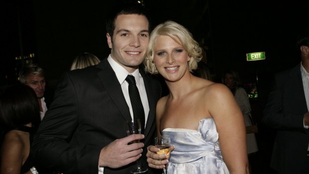 Jones with AFL player Marty Pask, then her fiance, in 2008. 