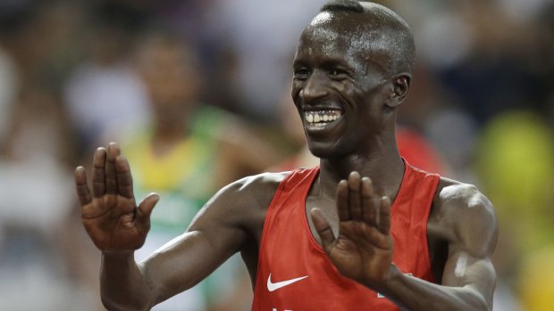 Kemboi laughs after his victory on Monday.
