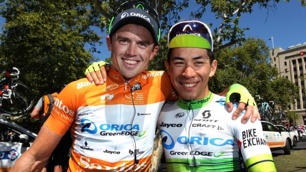 Happy pair: Orica - GreenEdge duo SImon Gerrans and Caleb Ewan both had reason to smile after the final stage of the Tour Down Under.