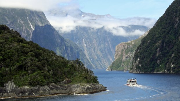 The entrance to Milford Sound, in Fiordland.