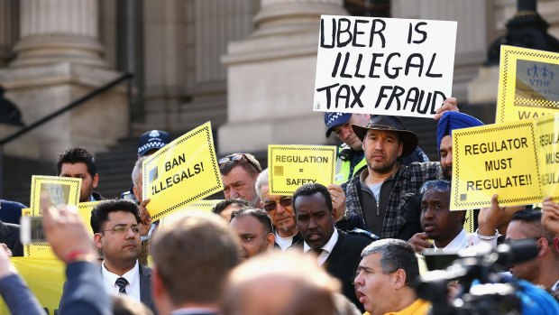Taxi drivers protesting n Melbourne this morning.