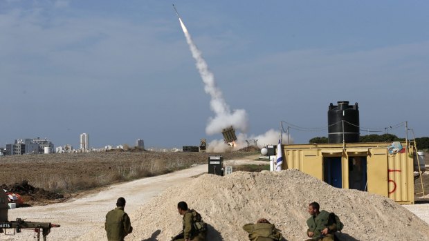 An Iron Dome launcher fires an interceptor rocket near the city of Ashdod on November 18, 2012.