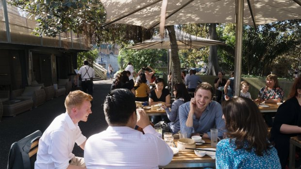 Outside under the Moreton Bay fig trees is the place to be at Bodhi. 