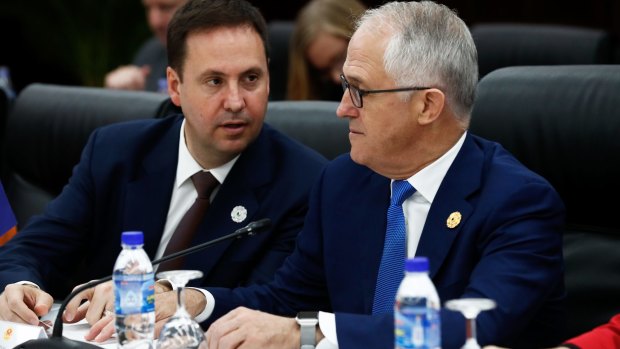 Trade Minister Steve Ciobo and Prime Minister Malcolm Turnbull in Vietnam on Friday.