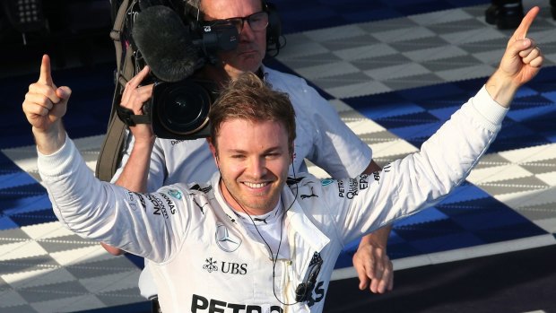 Mercedes driver Nico Rosberg of Germany celebrates his victory.