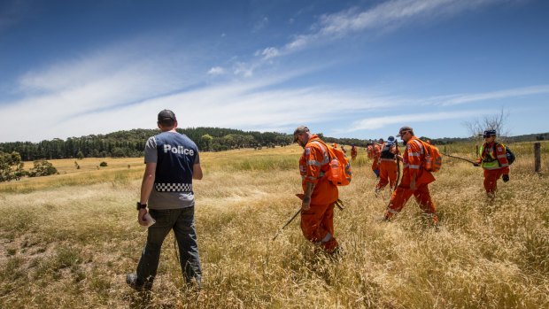Police and SES crews north-west of Melbourne on Monday.