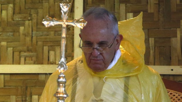 "I'm a little late. I made it," Pope Francis told ecstatic devotees on Saturday.