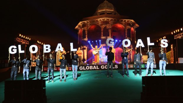 Global goals: A stage performance at the Delhi Action 2015 Global mobilisation event in September.