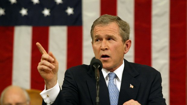 US President George W. Bush gives his 'axis of evil' speech in Congress in 2002.