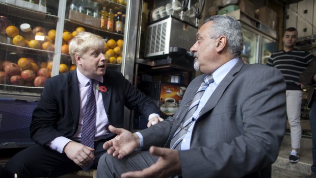 Mayor of London Boris Johnson and Palestinian Minister Ziad Al-Bandak in Jerusalem on Wednesday. 