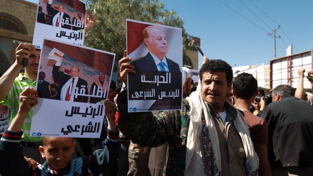 Yemeni protesters voice their concerns at the anti-Houthi demonstration in Sanaa.