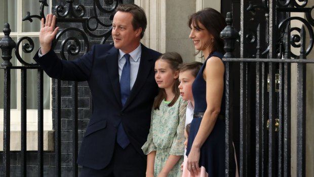 David Cameron leaves Downing Street for the last time with his wife Samantha Cameron and children.