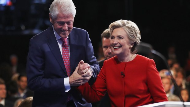 Democratic presidential nominee Hillary Clinton with her husband and former US president Bill Clinton.