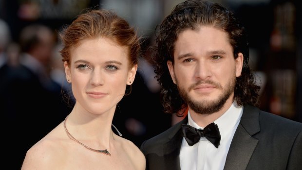 Kit Harington with girlfriend and co-star Rose Leslie at the Olivier Awards at London's Royal Opera House in April.