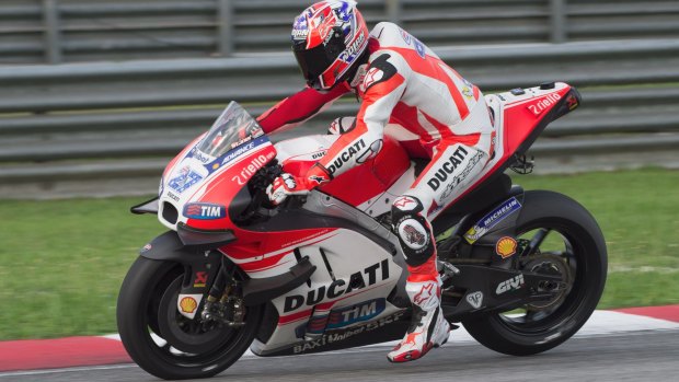 Casey Stoner gives the Ducati a workout in  Sepang, Malaysia.