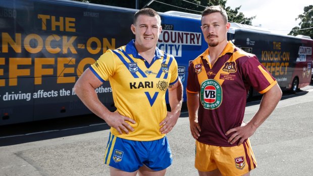 City's Paul Gallen and Country's Damien Cook before the final game in Mudgee on Sunday.