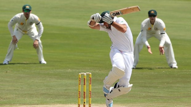 Johnson claims the wicket of Graeme Smith with a brutal delivery. 