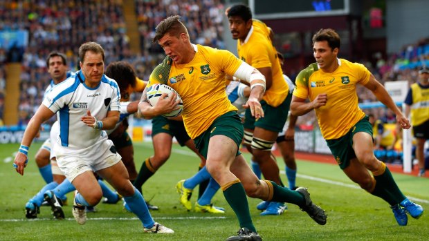 Getting his chance: Sean McMahon, who scored two tries in the Wallabies rout of Uruguay.