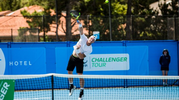 Sam Groth in the second round of the Canberra Challanger, playing against Gerald Melzer.