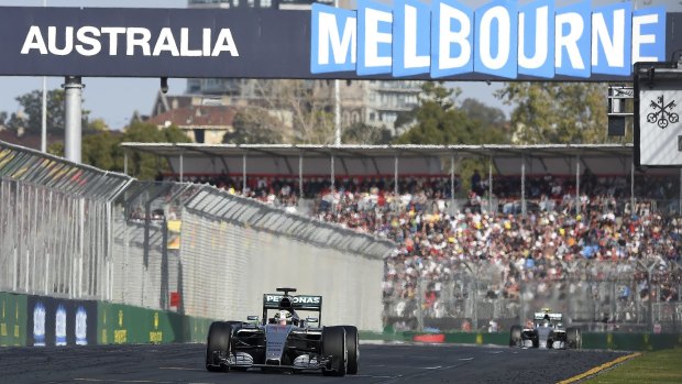 Mercedes driver Lewis Hamilton of Britain leads the pack in Melbourne earlier this year.