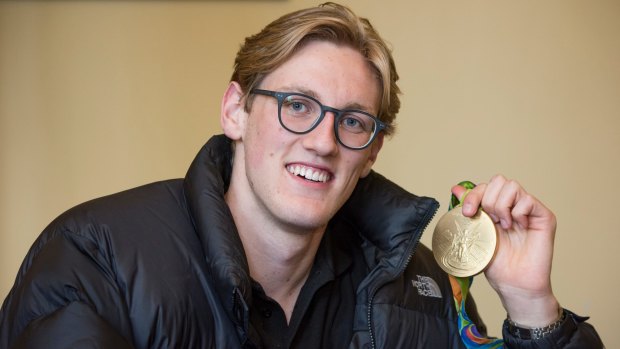 Olympic swimmer Mack Horton with his gold medal.