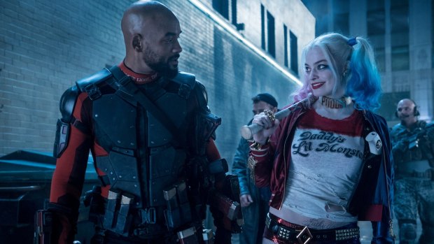Will Smith as Deadshot and Margot Robbie as Harley Quinn  in Suicide Squad.