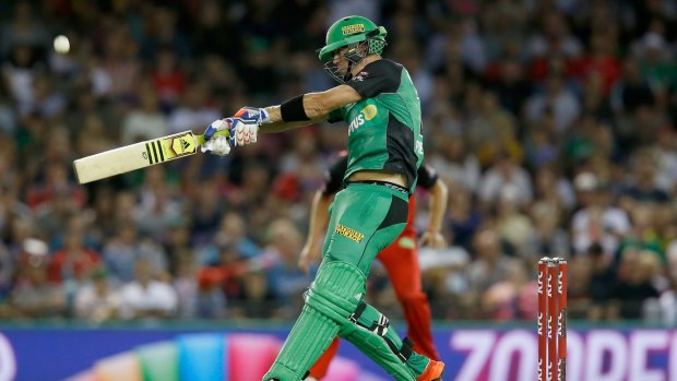 Gun for hire: Kevin Pietersen hits a six for the Melbourne Stars during the match against the Renegades on Saturday night.