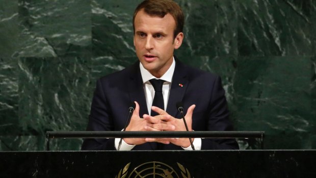 Push-back: President Emmanuel Macron of France addresses the United Nations General Assembly.