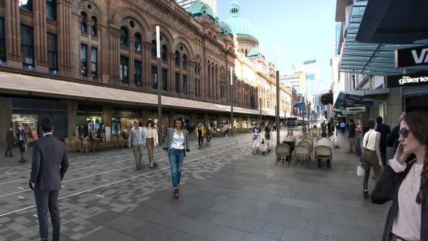 An artist's impression of George Street next to the QVB without trees.