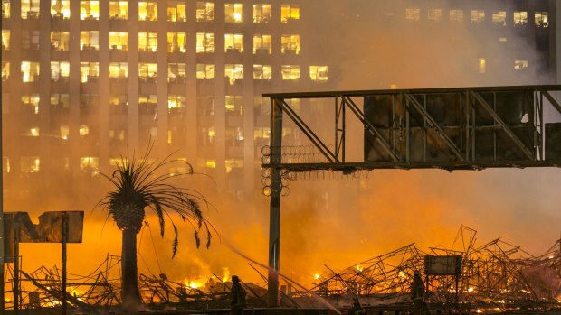 Hundreds of firefighters battled the blaze for several hours in downtown LA. 