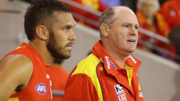Harley Bennell and Suns coach Rodney Eade look on during the draw with West Coast.
