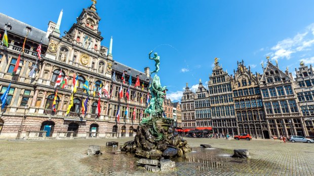 Grote Markt in Antwerp by sunset. 