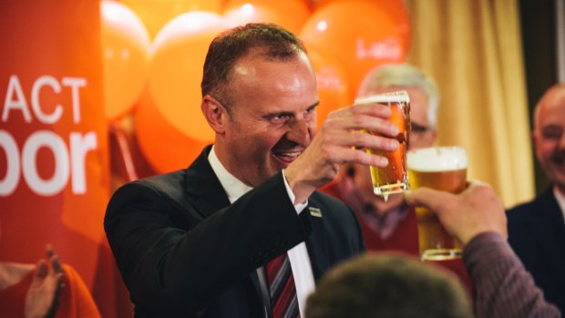 Chief Minister Andrew Barr toasts Labor's success after last year's ACT election.